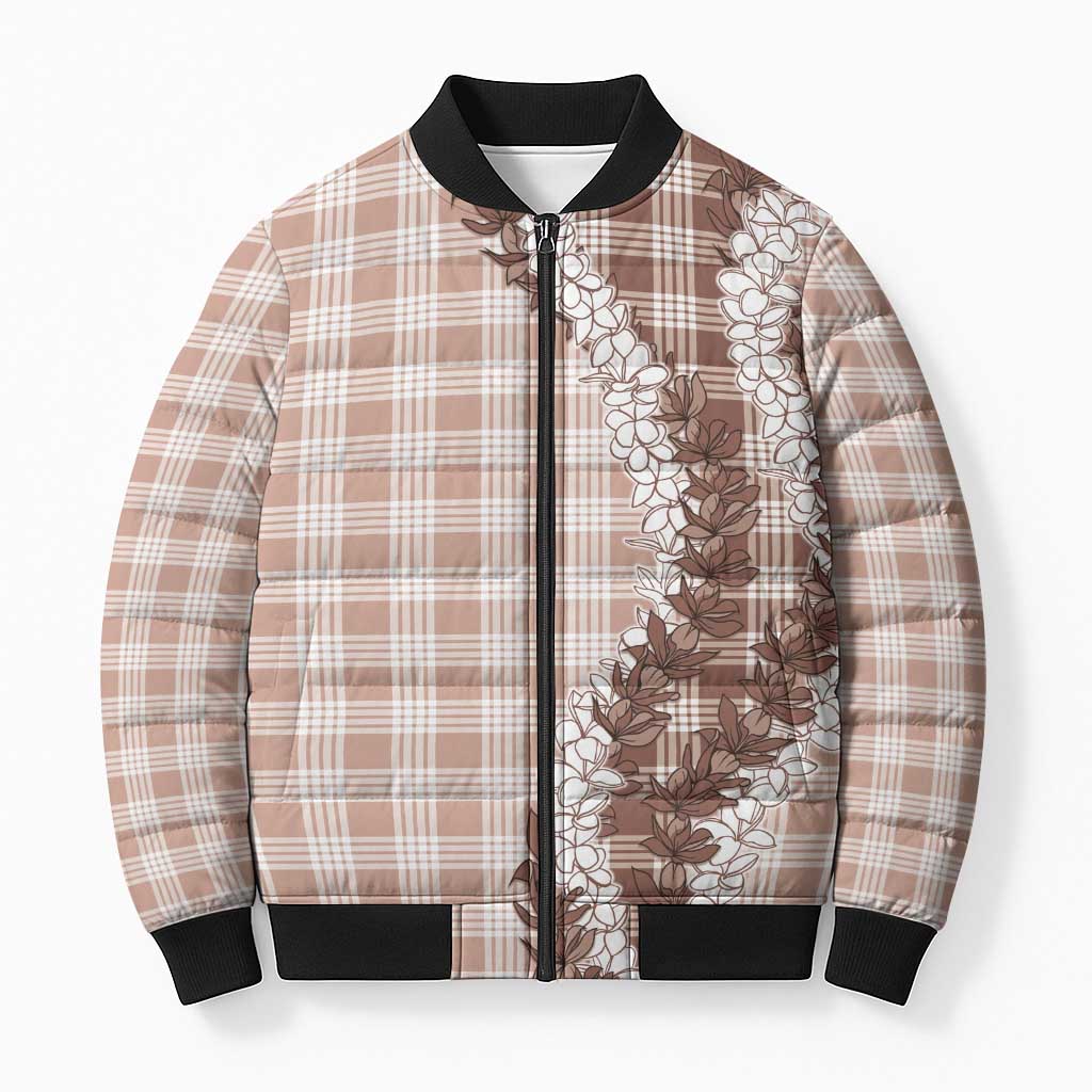 Beige Hawaii Palaka Bomber Puffer Jacket Hawaiian Honohono Lei LT05 Unisex Beige - Polynesian Pride
