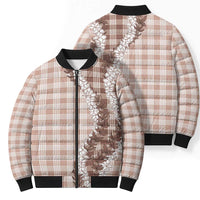 Beige Hawaii Palaka Bomber Puffer Jacket Hawaiian Honohono Lei LT05 - Polynesian Pride
