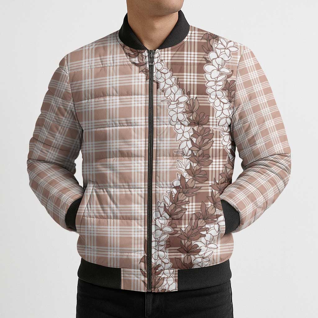 Beige Hawaii Palaka Bomber Puffer Jacket Hawaiian Honohono Lei LT05 - Polynesian Pride