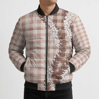 Beige Hawaii Palaka Bomber Puffer Jacket Hawaiian Honohono Lei LT05 - Polynesian Pride