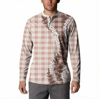 Beige Hawaii Palaka Button Sweatshirt Hawaiian Honohono Lei LT05 - Polynesian Pride