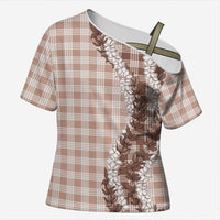 Beige Hawaii Palaka Cross Shoulder Shirt Hawaiian Honohono Lei LT05 Female Beige - Polynesian Pride