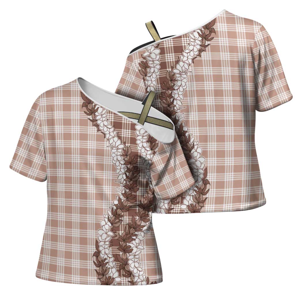 Beige Hawaii Palaka Cross Shoulder Shirt Hawaiian Honohono Lei LT05 - Polynesian Pride