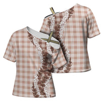 Beige Hawaii Palaka Cross Shoulder Shirt Hawaiian Honohono Lei LT05 - Polynesian Pride