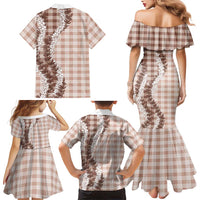 Beige Hawaii Palaka Family Matching Mermaid Dress and Hawaiian Shirt Hawaiian Honohono Lei