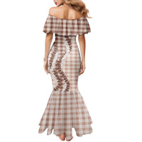 Beige Hawaii Palaka Family Matching Mermaid Dress and Hawaiian Shirt Hawaiian Honohono Lei
