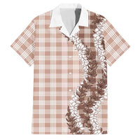Beige Hawaii Palaka Family Matching Off The Shoulder Long Sleeve Dress and Hawaiian Shirt Hawaiian Honohono Lei