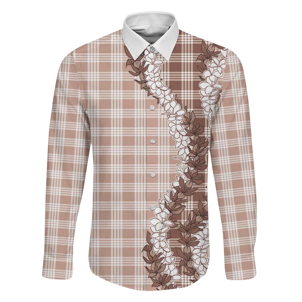 Beige Hawaii Palaka Family Matching Off Shoulder Short Dress and Hawaiian Shirt Hawaiian Honohono Lei