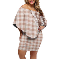 Beige Hawaii Palaka Family Matching Off Shoulder Short Dress and Hawaiian Shirt Hawaiian Honohono Lei