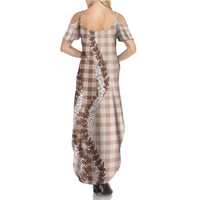 Beige Hawaii Palaka Family Matching Summer Maxi Dress and Hawaiian Shirt Hawaiian Honohono Lei