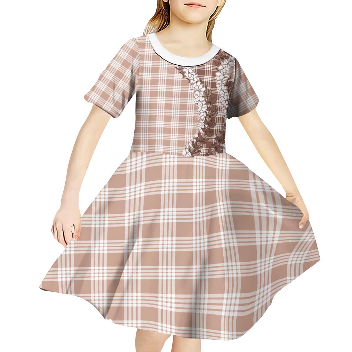 Beige Hawaii Palaka Kid Short Sleeve Dress Hawaiian Honohono Lei LT05 - Polynesian Pride