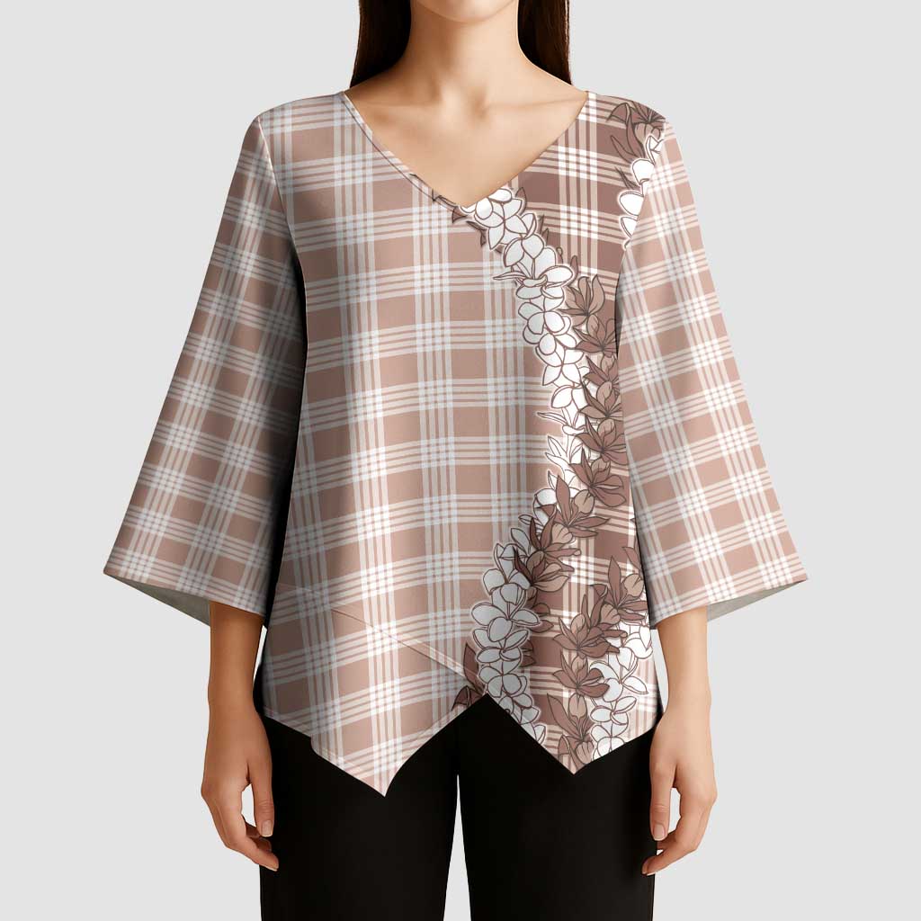 Beige Hawaii Palaka Kimono Sleeve Blouse Hawaiian Honohono Lei LT05 - Polynesian Pride
