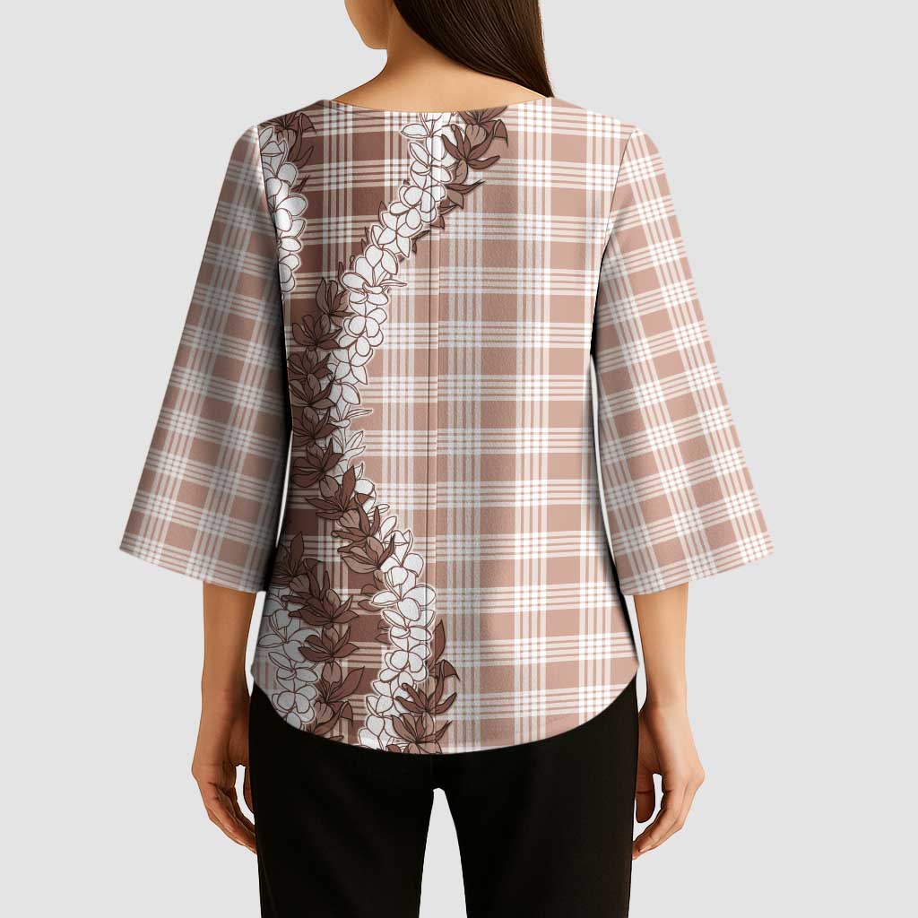 Beige Hawaii Palaka Kimono Sleeve Blouse Hawaiian Honohono Lei LT05 - Polynesian Pride