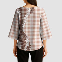 Beige Hawaii Palaka Kimono Sleeve Blouse Hawaiian Honohono Lei LT05 - Polynesian Pride