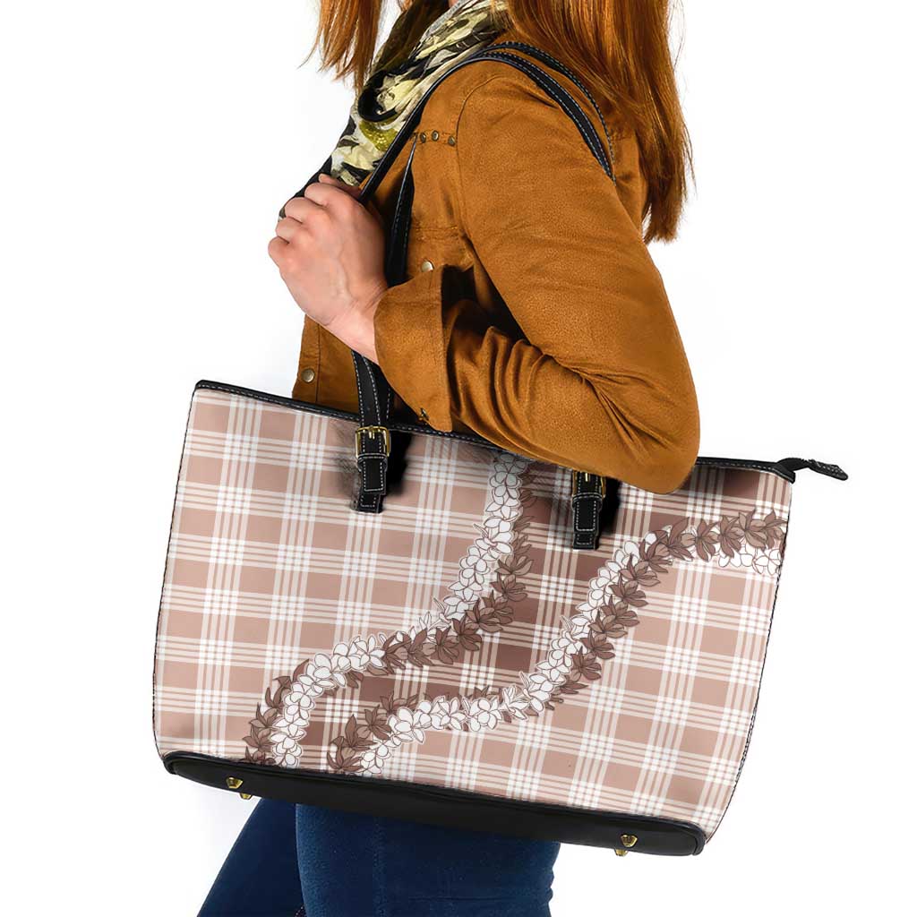 Beige Hawaii Palaka Leather Tote Bag Hawaiian Honohono Lei LT05 Beige - Polynesian Pride