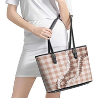Beige Hawaii Palaka Leather Tote Bag Hawaiian Honohono Lei LT05 - Polynesian Pride