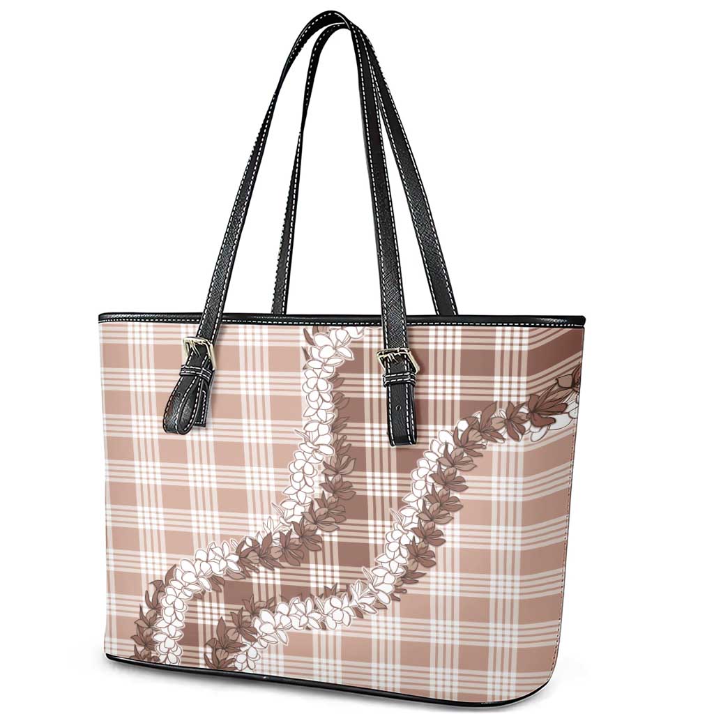Beige Hawaii Palaka Leather Tote Bag Hawaiian Honohono Lei LT05 - Polynesian Pride