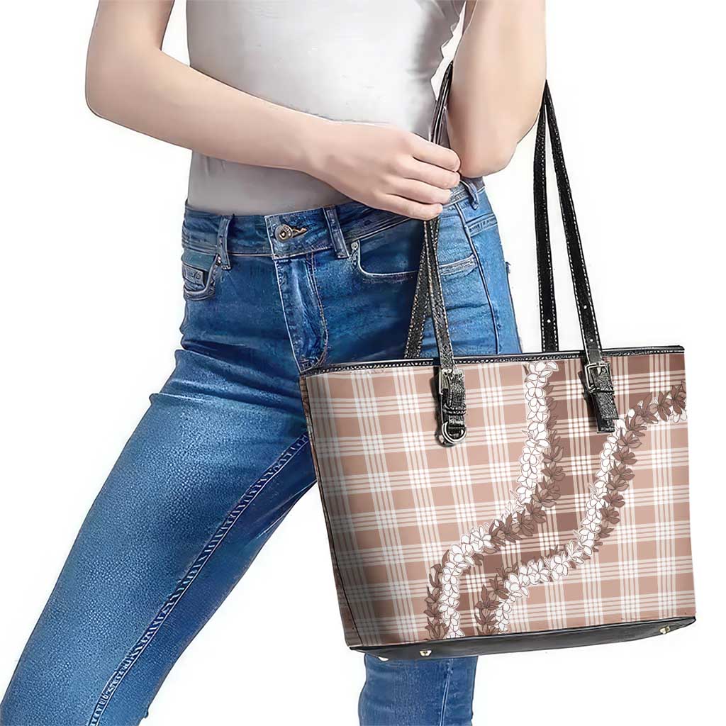 Beige Hawaii Palaka Leather Tote Bag Hawaiian Honohono Lei LT05 - Polynesian Pride