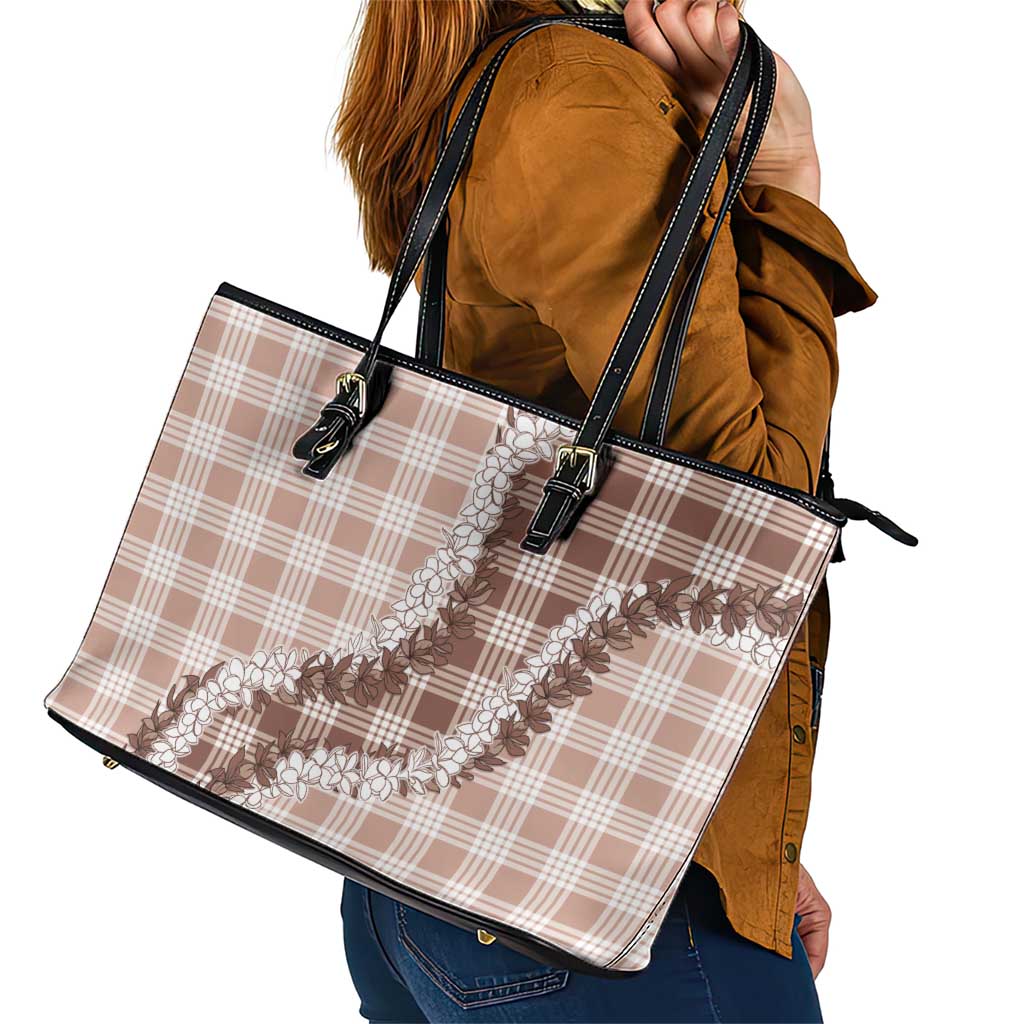 Beige Hawaii Palaka Leather Tote Bag Hawaiian Honohono Lei LT05 - Polynesian Pride