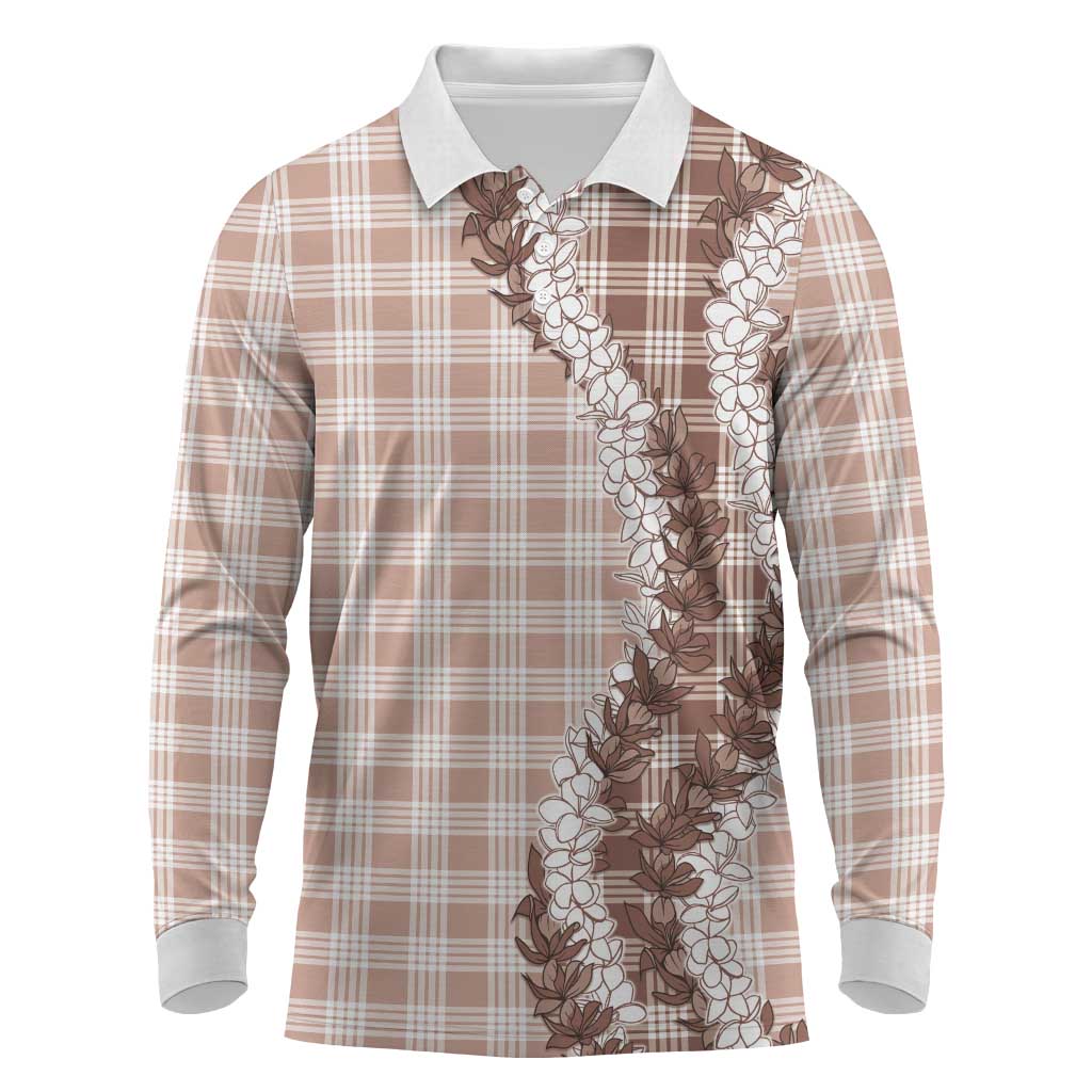 Beige Hawaii Palaka Long Sleeve Polo Shirt Hawaiian Honohono Lei LT05 Beige - Polynesian Pride