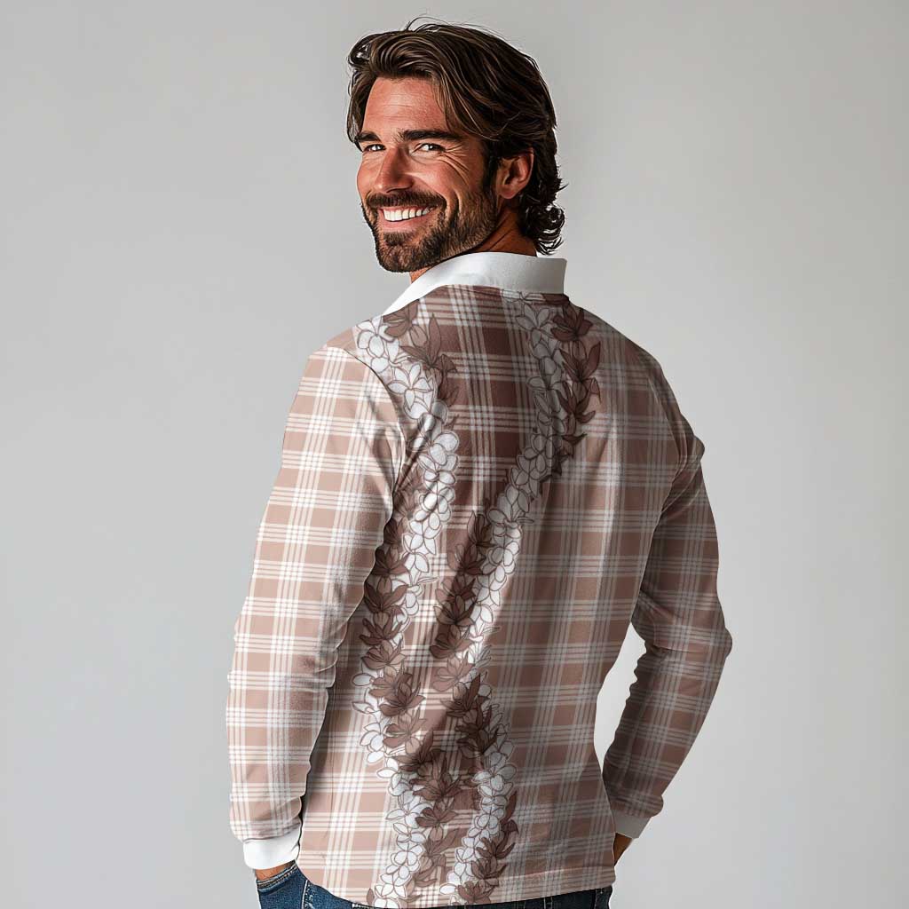 Beige Hawaii Palaka Long Sleeve Polo Shirt Hawaiian Honohono Lei LT05 - Polynesian Pride