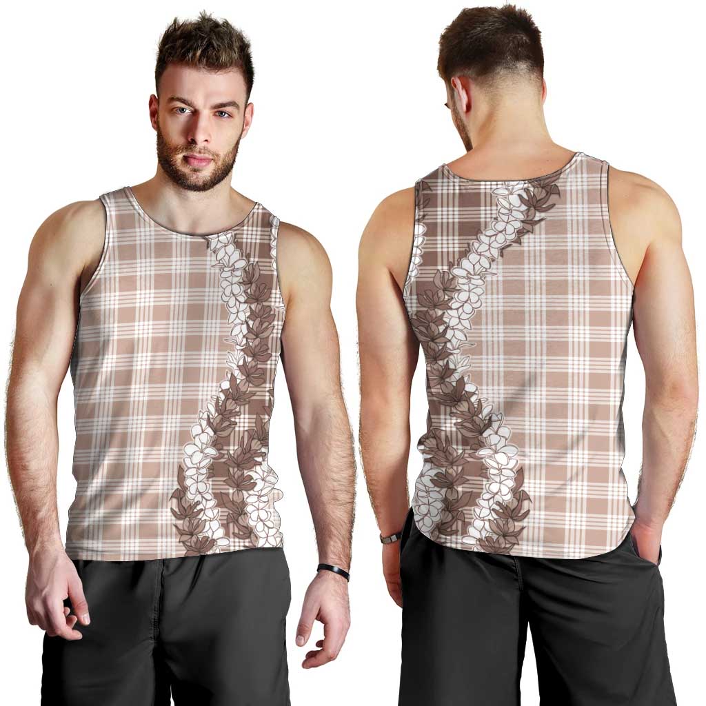 Beige Hawaii Palaka Men Tank Top Hawaiian Honohono Lei LT05 - Polynesian Pride