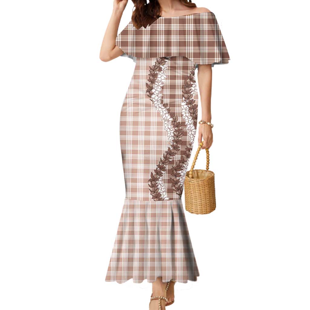 Beige Hawaii Palaka Mermaid Dress Hawaiian Honohono Lei LT05 Women Beige - Polynesian Pride
