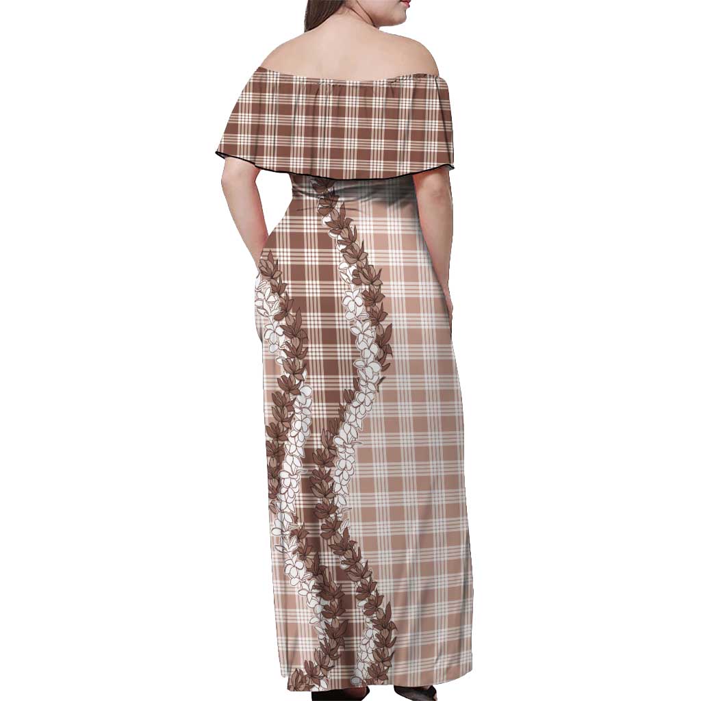 Beige Hawaii Palaka Off Shoulder Maxi Dress Hawaiian Honohono Lei LT05 - Polynesian Pride