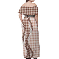 Beige Hawaii Palaka Off Shoulder Maxi Dress Hawaiian Honohono Lei LT05 - Polynesian Pride