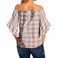 Beige Hawaii Palaka Off Shoulder Wrap Waist Top Hawaiian Honohono Lei LT05 - Polynesian Pride