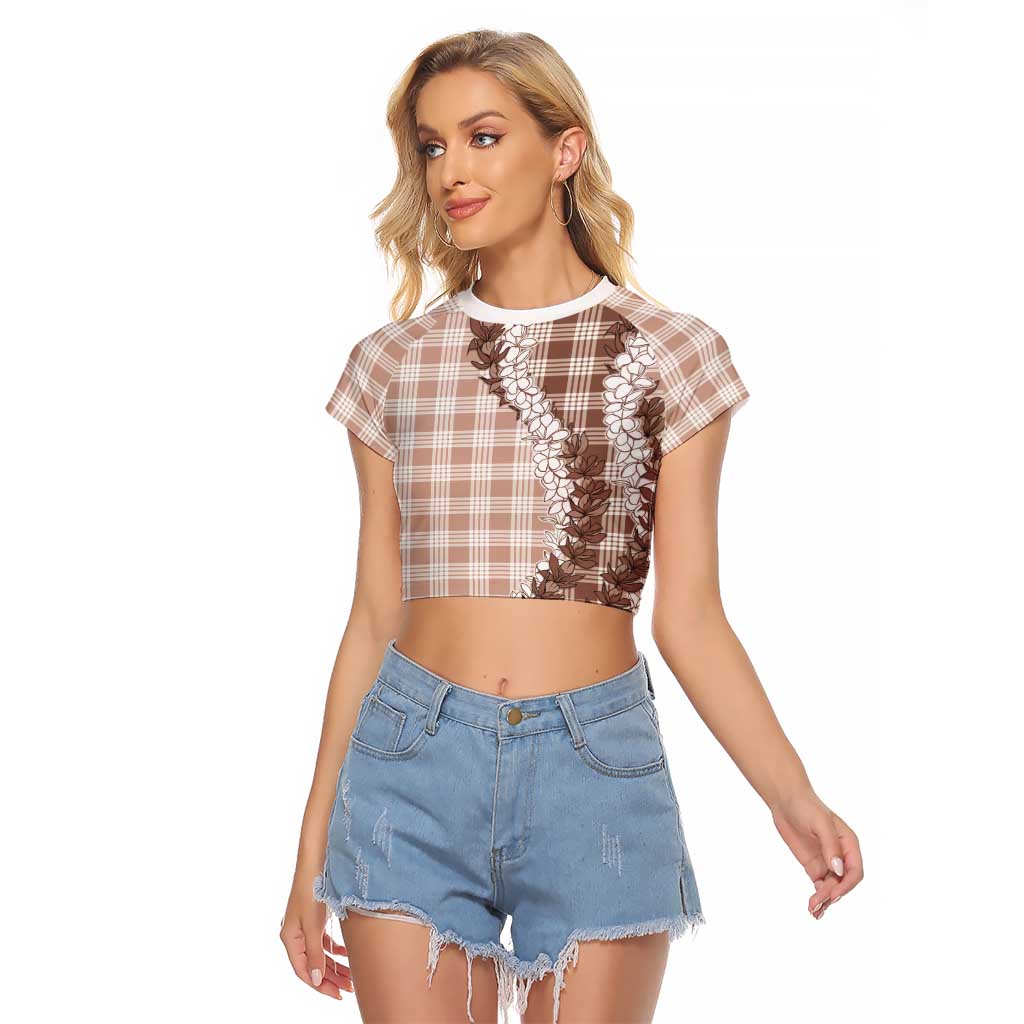 Beige Hawaii Palaka Raglan Cropped T Shirt Hawaiian Honohono Lei LT05 Female Beige - Polynesian Pride