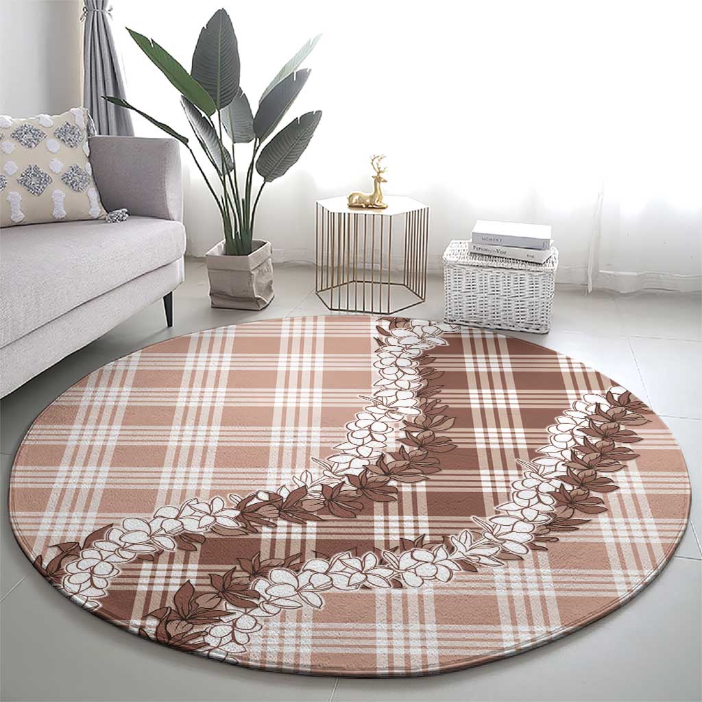 Beige Hawaii Palaka Round Carpet Hawaiian Honohono Lei