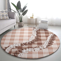 Beige Hawaii Palaka Round Carpet Hawaiian Honohono Lei