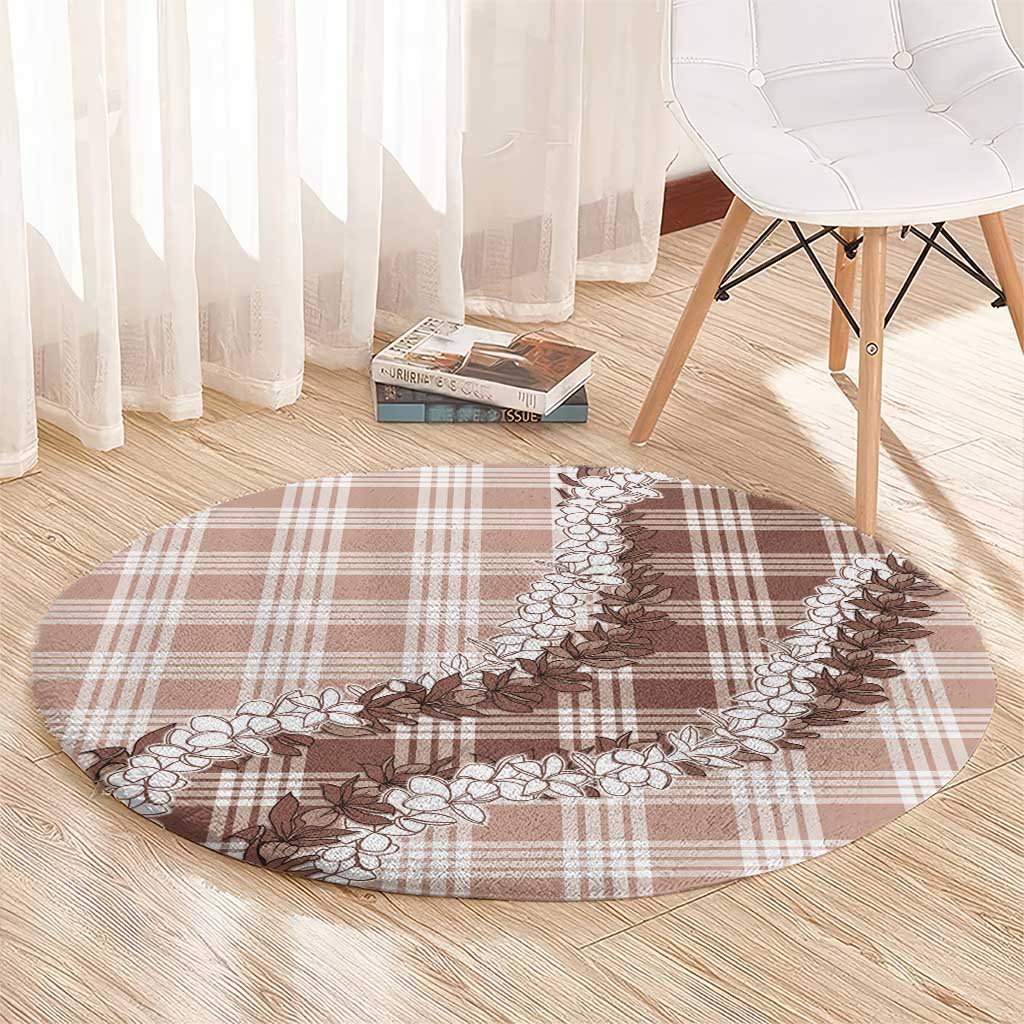 Beige Hawaii Palaka Round Carpet Hawaiian Honohono Lei