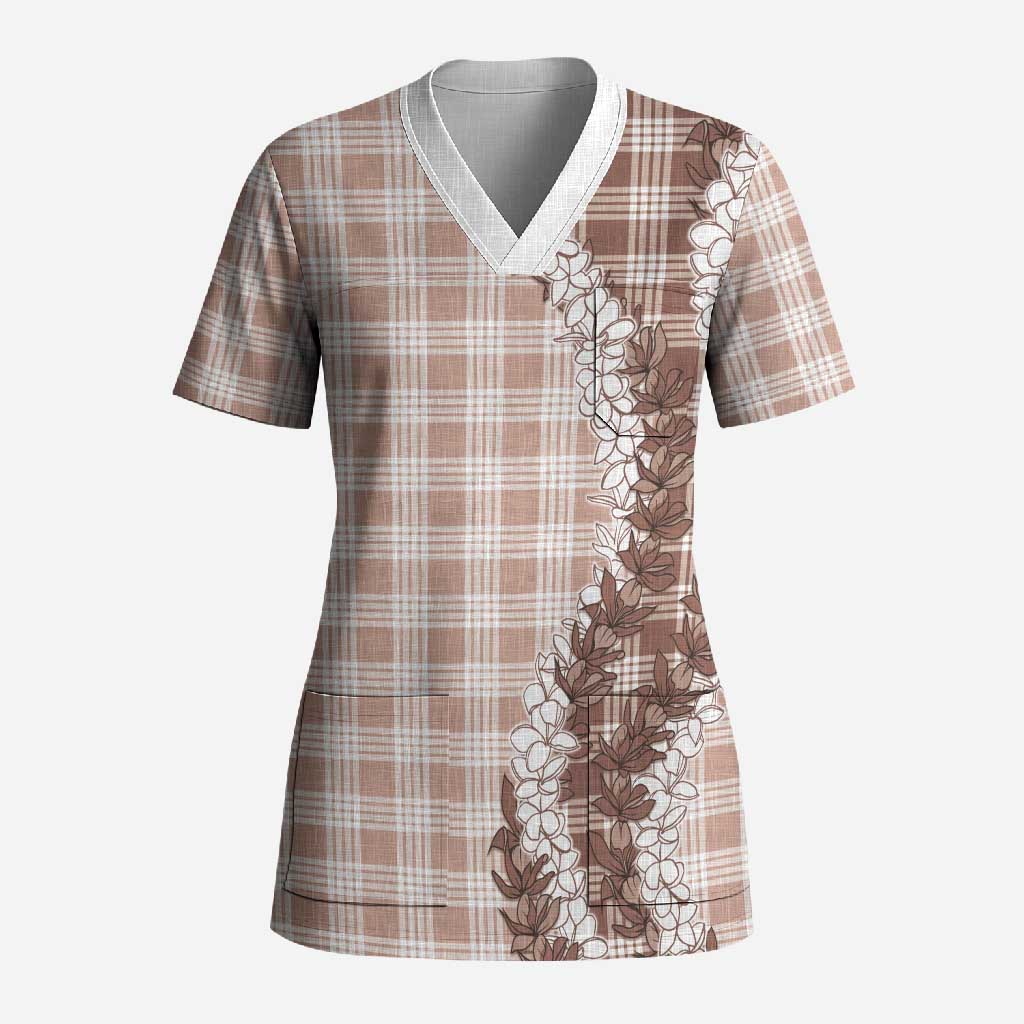 Beige Hawaii Palaka Scrub Top Hawaiian Honohono Lei LT05 Adult Beige - Polynesian Pride