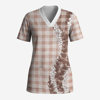 Beige Hawaii Palaka Scrub Top Hawaiian Honohono Lei LT05 Adult Beige - Polynesian Pride