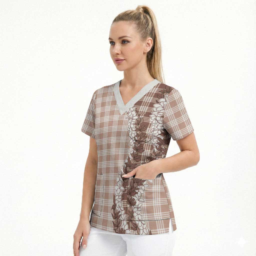 Beige Hawaii Palaka Scrub Top Hawaiian Honohono Lei LT05 - Polynesian Pride