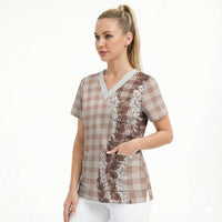Beige Hawaii Palaka Scrub Top Hawaiian Honohono Lei LT05 - Polynesian Pride