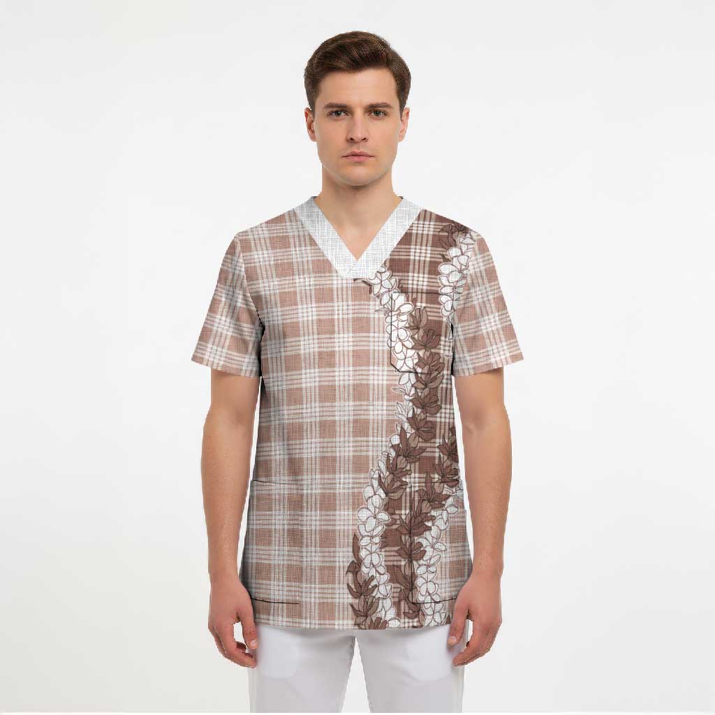 Beige Hawaii Palaka Scrub Top Hawaiian Honohono Lei LT05 - Polynesian Pride