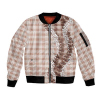 Beige Hawaii Palaka Sleeve Zip Bomber Jacket Hawaiian Honohono Lei LT05 Unisex Beige - Polynesian Pride