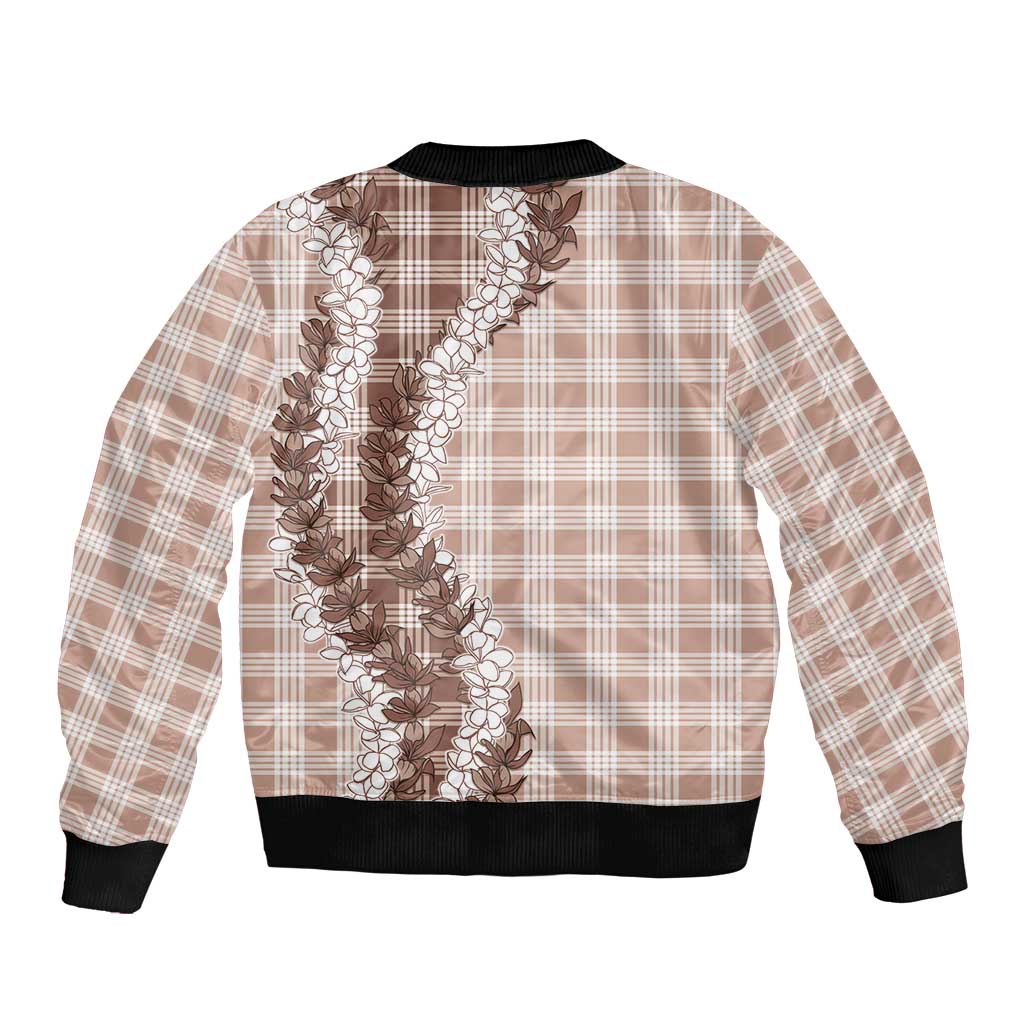 Beige Hawaii Palaka Sleeve Zip Bomber Jacket Hawaiian Honohono Lei LT05 - Polynesian Pride