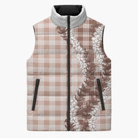 Beige Hawaii Palaka Sleeveless Puffer Jacket Hawaiian Honohono Lei