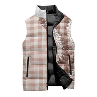 Beige Hawaii Palaka Sleeveless Puffer Jacket Hawaiian Honohono Lei