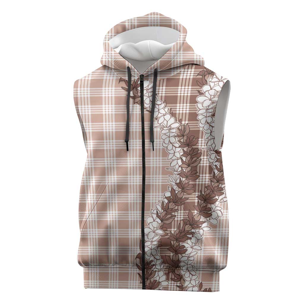 Beige Hawaii Palaka Sleeveless Zip Hoodie Hawaiian Honohono Lei LT05 Beige - Polynesian Pride