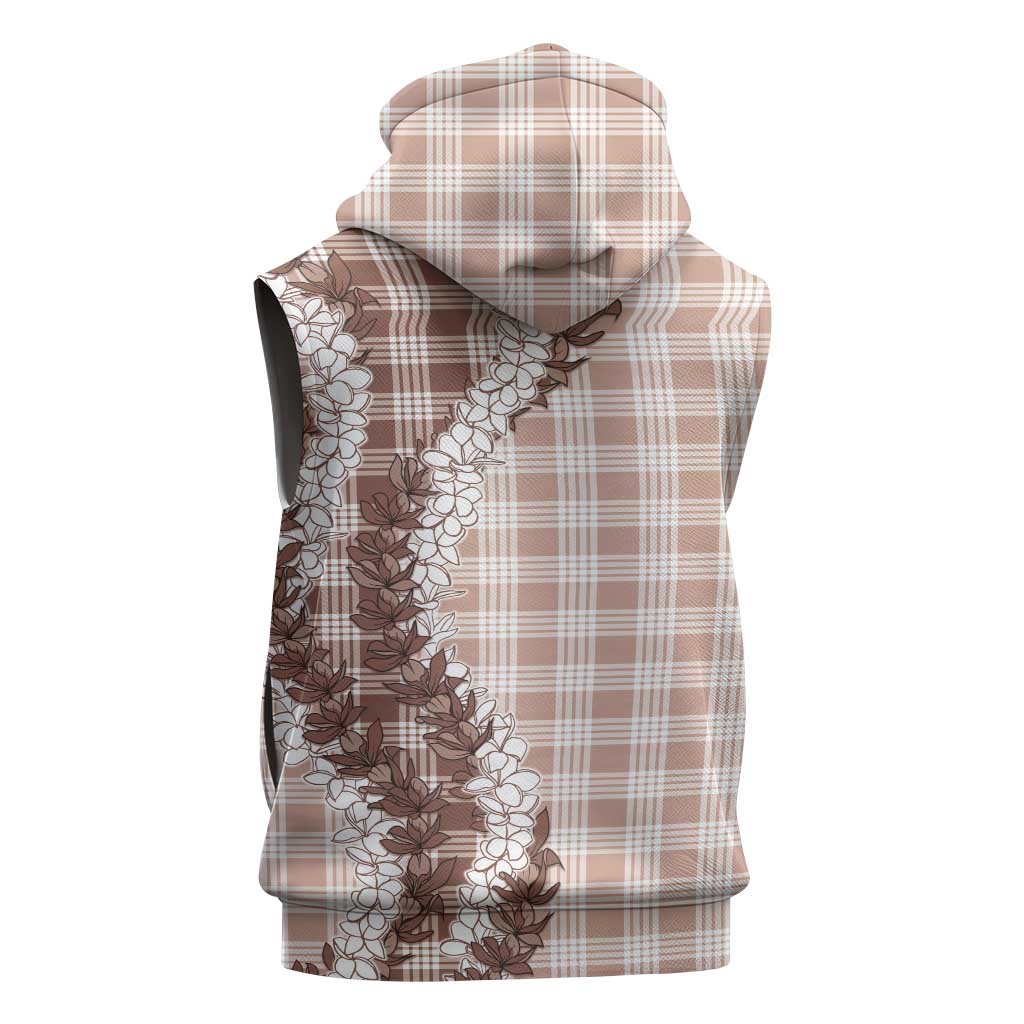 Beige Hawaii Palaka Sleeveless Zip Hoodie Hawaiian Honohono Lei LT05 - Polynesian Pride