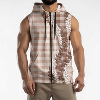 Beige Hawaii Palaka Sleeveless Zip Hoodie Hawaiian Honohono Lei LT05 - Polynesian Pride
