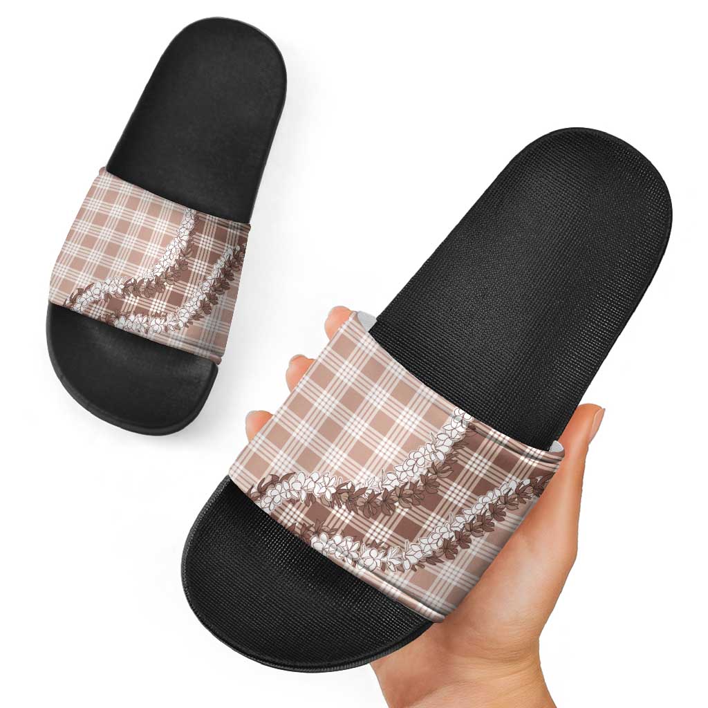 Beige Hawaii Palaka Slide Sandals Hawaiian Honohono Lei LT05 - Polynesian Pride