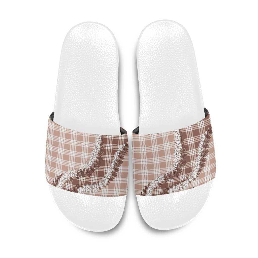 Beige Hawaii Palaka Slide Sandals Hawaiian Honohono Lei LT05 Beige - Polynesian Pride