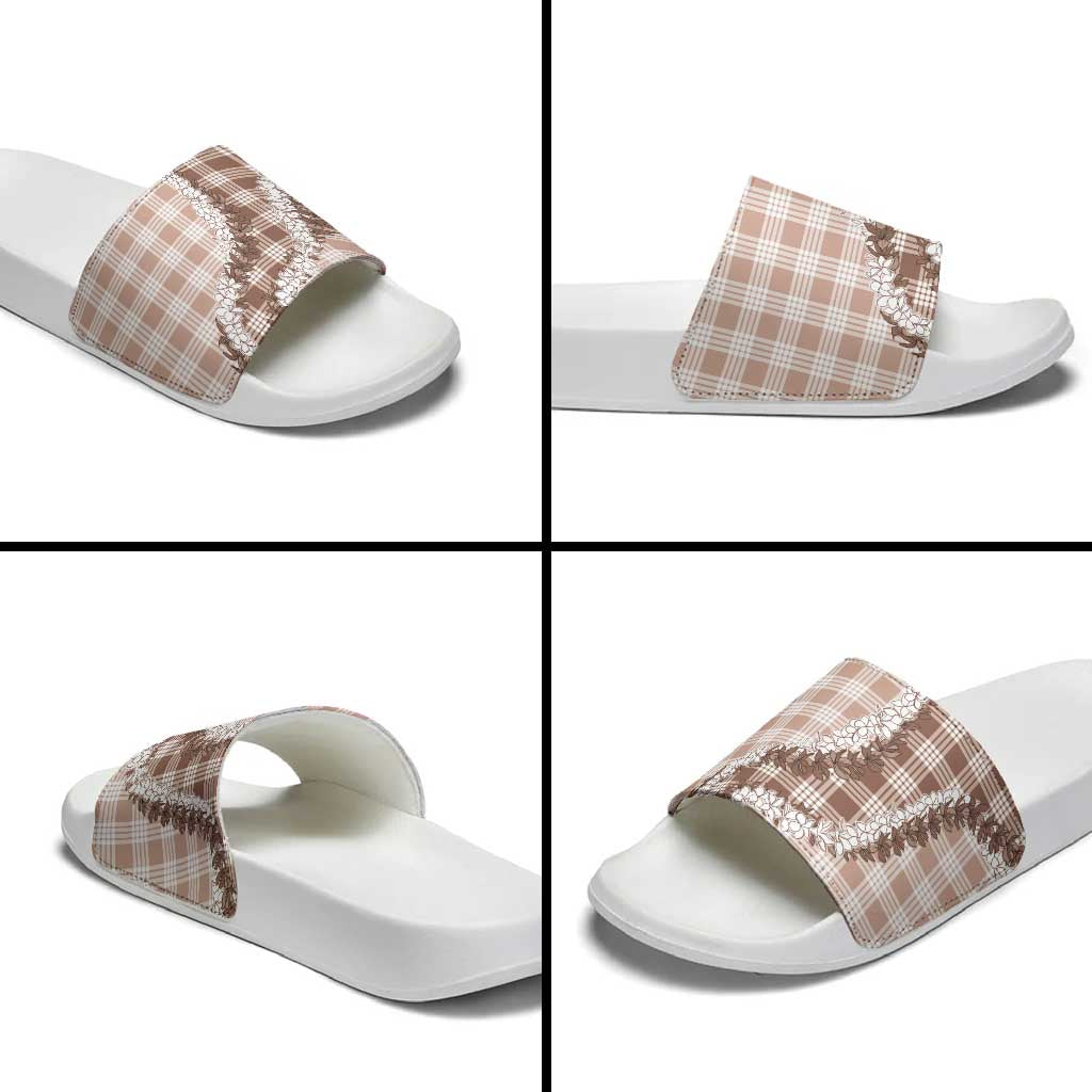 Beige Hawaii Palaka Slide Sandals Hawaiian Honohono Lei LT05 - Polynesian Pride