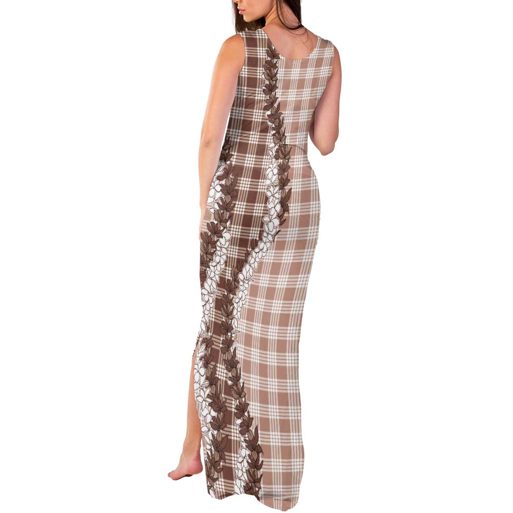 Beige Hawaii Palaka Tank Maxi Dress Hawaiian Honohono Lei